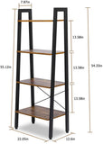 KingSo Industrial Ladder Shelf 4-Tier Shelves Vintage Rustic Storage Rack Shelves, Wood Look Accent Furniture, Metal Frame for Living Room Study Lounge Bedroom Office