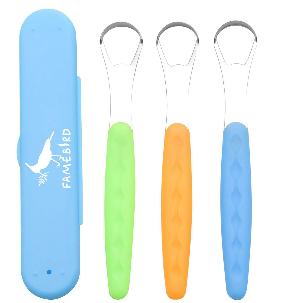 3 Pack Stainless Steel Tongue Scraper Cleaner, Helps Fight Bad Breath, Fresh Breath Tongue Scrapers Medical Grade Metal Tongue Scraping Cleaner with Carrying Case for Oral Care by FAMEBIRD
