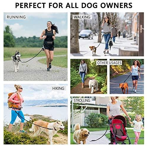Paw Lifestyles Hands Free Dog Leash for Running Walking Training Hiking, Dual-Handle Reflective Bungee, Poop Bag Dispenser Pouch, Adjustable Waist Belt, Shock Absorbing, Ideal for Medium to Large Dogs