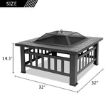 Bonnlo 32” Fire Pit Outdoor Wood Burning Table Backyard, Terrace, Patio, Camping - Includes Mesh Spark Screen Top and Poker