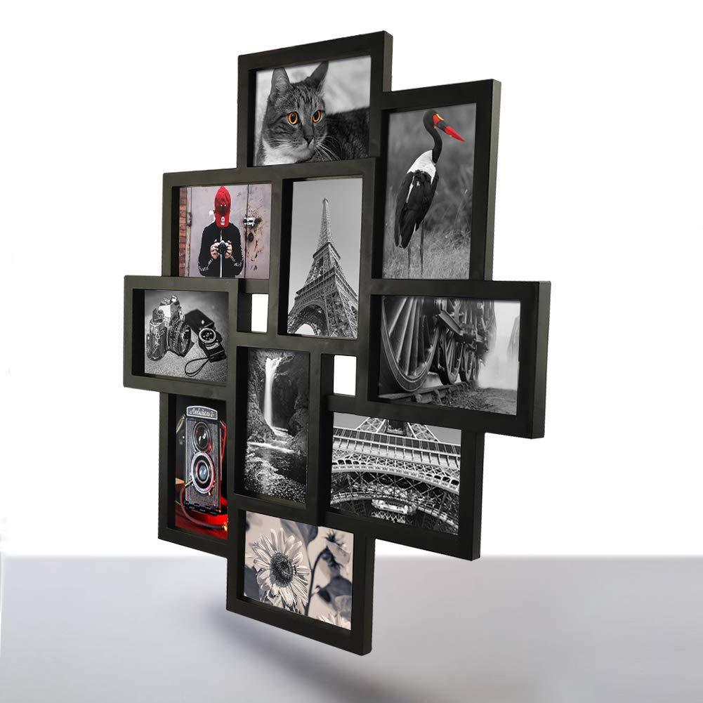 10 Opening 4x6 Black Collage Picture Frame Wall Hanging for 4 by 6 inch Multiple Photo Frames by Amazing Roo