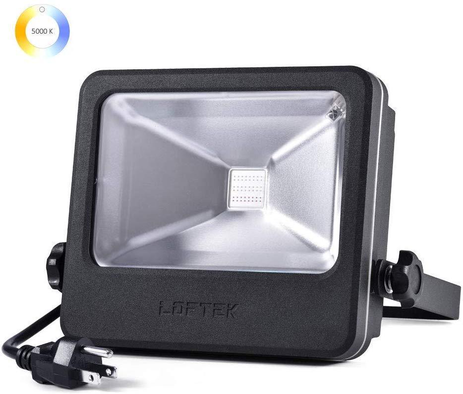 LED Flood LOFTEK Light, 30W 4000lm 5000K Daylight White COB Plug in Outdoor Light, IP 66 Waterproof Super Bright Floodlight(Black)