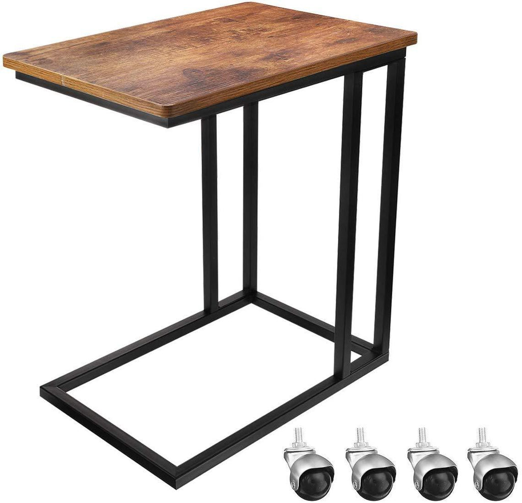 KingSo Side Table Sofa Table Mobile Snake Table for Coffee Laptop Tablet Rolling Side Table with Wheels Slide Under Couch Table End C Tables for Living Room Wood Look Metal Frame Furniture