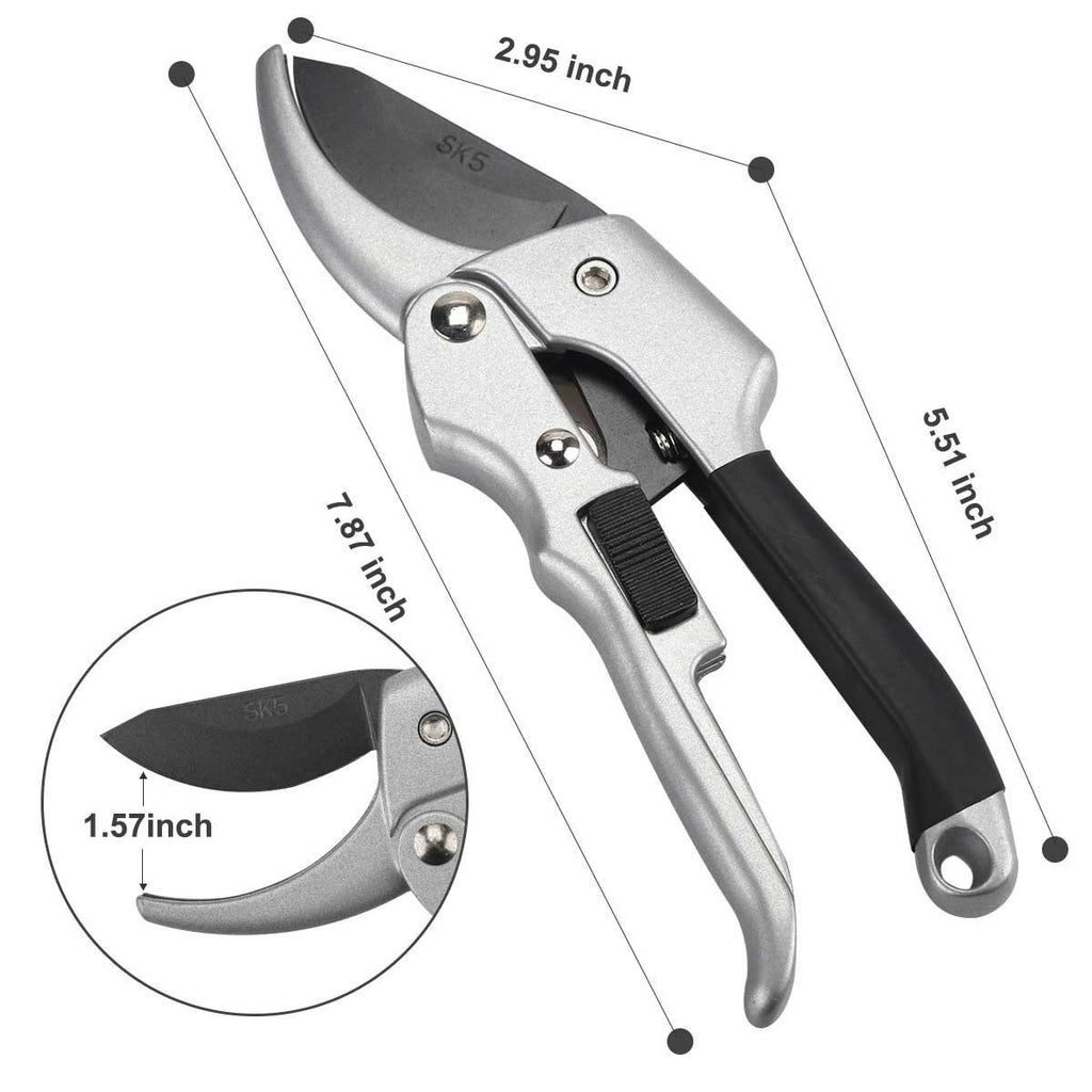 Pruning Shears, 8 inch Professional Hand Pruners Garden Clippers with SK-5 Sharp Steel Blade,Sharp Anvil Pruner with Safety Lock, Less Effort