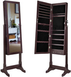 SoSo-BanTian1989 Mirrored Jewelry Armoires, Standing Jewelry Box with Full Body Mirror and Lockable Wooden Cabinet (Coffee)
