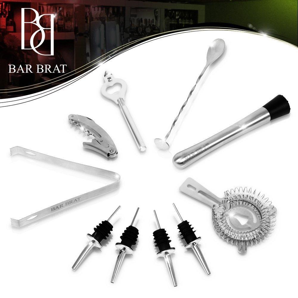 Premium 14 Piece Cocktail Making Set & Bar Kit by Bar Brat ™ / Free 130+ Cocktail Recipes (Ebook) Included/Make Any Drink With This Bartender Kit