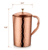 AVADOR Handcrafted 100% Pure Copper Jug Pitcher with 2 Glass Drinkware Hammered Finish Ayurveda Health Benefit