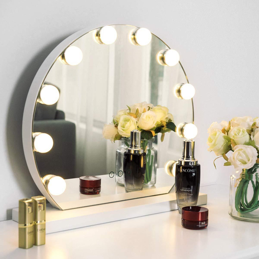 Tangkula Makeup Vanity Mirror with Light, Hollywood Style Mirror with Base Touch Screen High Definition Cosmetic Mirror with 10 LED Dimmable Bulbs 3 Color Lighting Modes, Tabletop Frameless Mirror