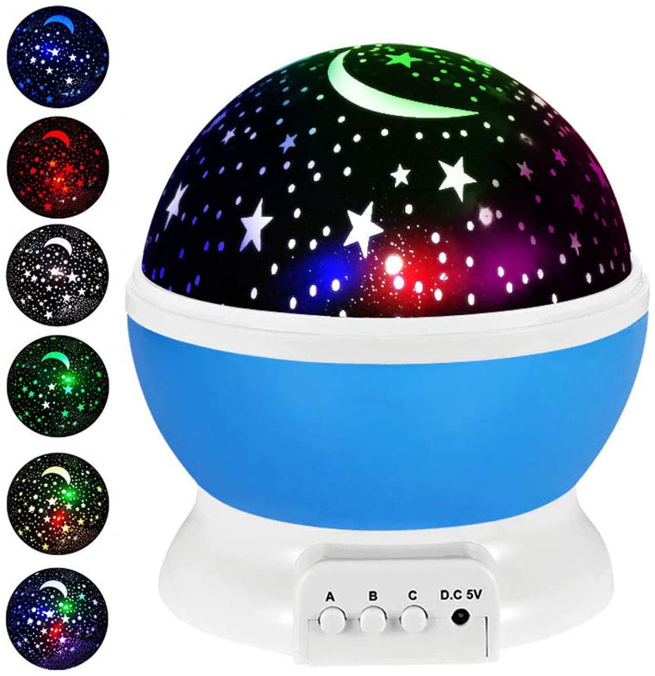 Kingtoys Moon Star Projector,Baby Night Lights， Romantic LED Night Light, 360-degree Rotating 4 LED Bulbs,Suitable for Parties, Children's bedrooms or to be Christmas Gifts.
