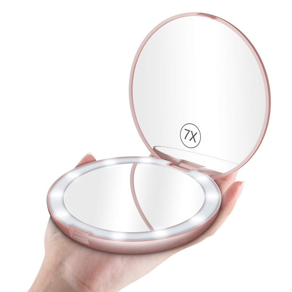 Benbilry LED Lighted Travel Makeup Mirror, 1x/7x Magnification, 5 Inch Dual Sided Vanity Mirror with Lights Portable Compact Illuminated Cosmetic Mirror – Perfect for Handbag (Black)
