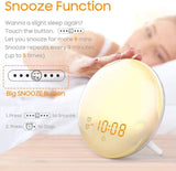 Wake Up Light, Cshidworld Sunrise Alarm Clock 7 Colored Sunrise Simulation & Sleep Aid Feature, Dual Digital LED Alarm Clock with FM Radio, 7 Natural Sound and Snooze for Kids Adults Bedrooms by Cshidworld