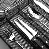 24 Piece Silverware Teivio  Set, Flatware Utensils Set Mirror Polished, Dishwasher Safe Service for 4, Include Knife/Fork/Spoon/Steak Knife/Wire Mesh Steel Cutlery Holder Storage Trays (Silver)