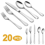 Silverware Set，MASSUGAR 20-Piece Silverware Flatware Cutlery Set, Stainless Steel Utensils Service for 4, Include Knife/Fork/Spoon, Mirror Polished (20-Piece)