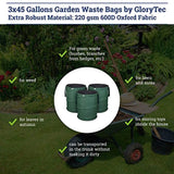 GloryTec 3-Pack Collapsible Garden Bag 45 Gallons Each - Heavy-Duty Gardening Container - Comparative-Winner 2018 - Reusable Trash Can for Leaf, Lawn and Yard Waste - Premium Bagster