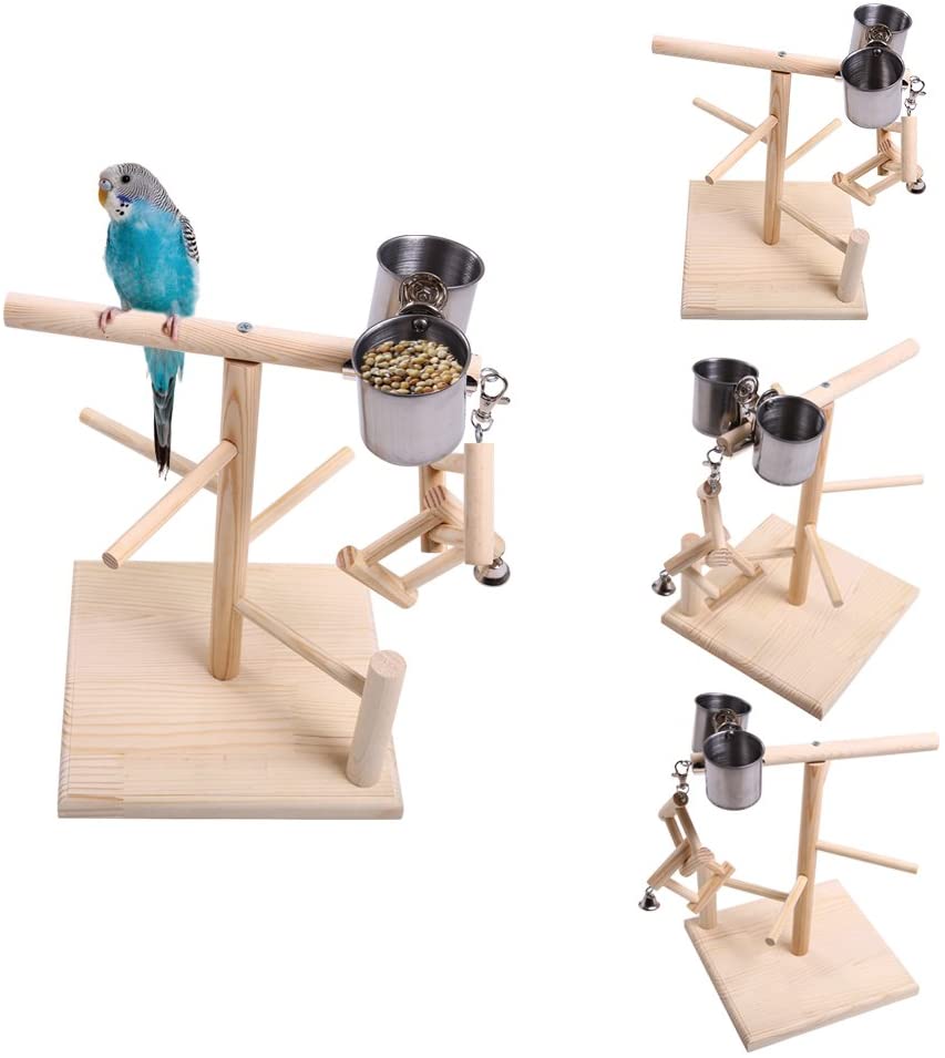 QBLEEV Parrots Playstand Bird Playground Wood Perch Gym Stand Playpen Ladder with Toys Exercise Playgym for Conure Lovebirds