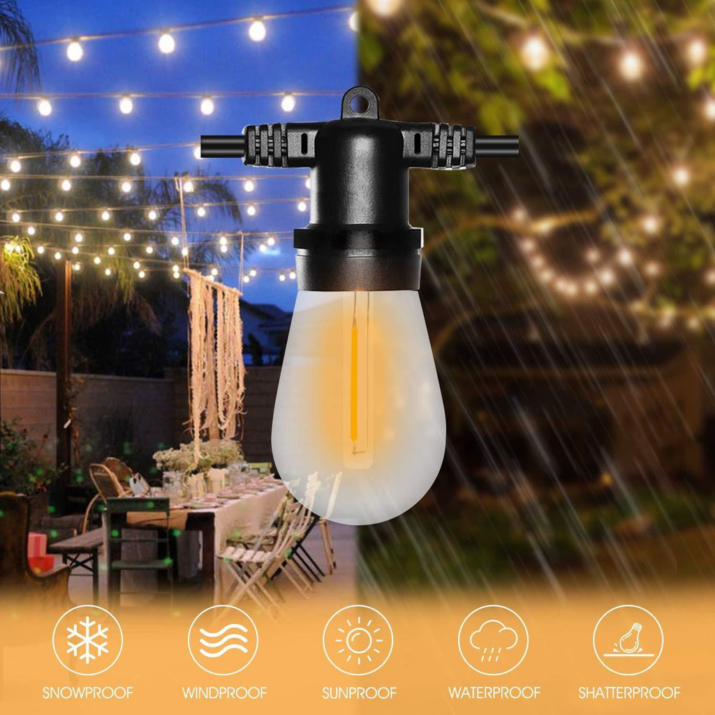 SUNTHIN Outdoor LED String Lights 48ft Long with Hanging Loops 16 Sockets and 2700K 17 Shatterproof LED S14 Bulbs Plastic Bulbs Included 1 Spare Waterproof ETL Approved Outdoor Indoor