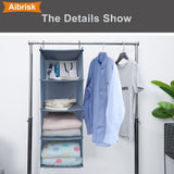 Aibrisk 4 Shelves Hanging Closet Organizer Collapsible Hanging Closet Shelves Storage Organizer Oxford Cloth, Gray
