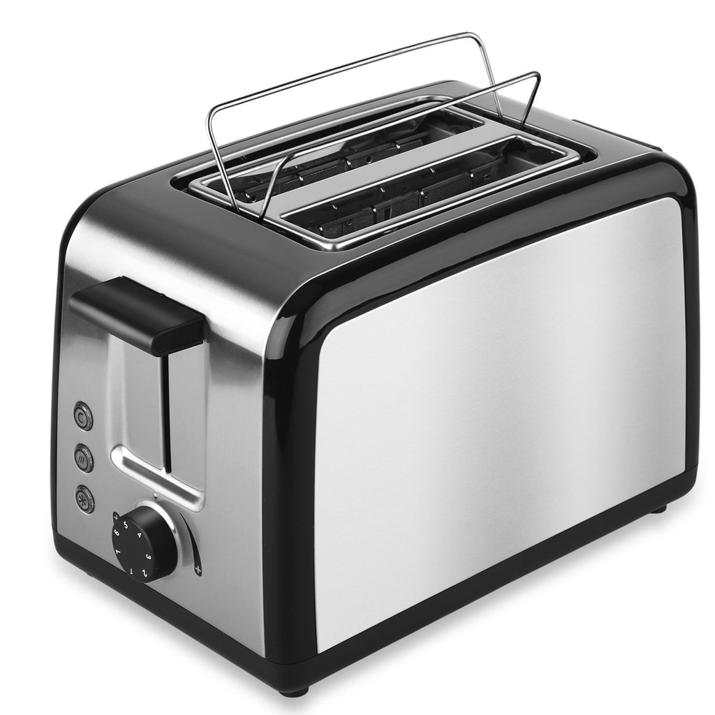 ToBox Slice Toasters with 2 Extra-Wide Slots Warming Rack, Defrost, Reheat and Cancel Buttons - Brushed Stainless Steel, silver