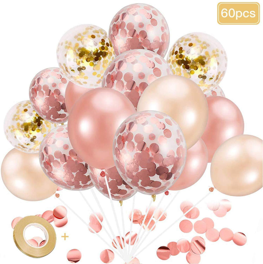 Rose Gold Balloons, Confetti Balloons for Parties, 60pcs Balloons Bulk for Birthday Parties or Graduation Decorations by Unihoh