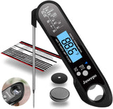 A ALPS Waterproof Digital Instant Read Meat Thermometer - Ultra Fast Thermometer with Backlight & Calibration for Kitchen, Outdoor Cooking, Grill BBQ, and Liquids(Black)