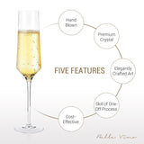 Hand Blown Crystal Champagne Flutes - Bella Vino Elegant Champagne Glasses Made from 100% Lead Free Premium Crystal Glass，Perfect for Any Occasion,Great Gift, 10", 7 Oz, Set of 2, Clear