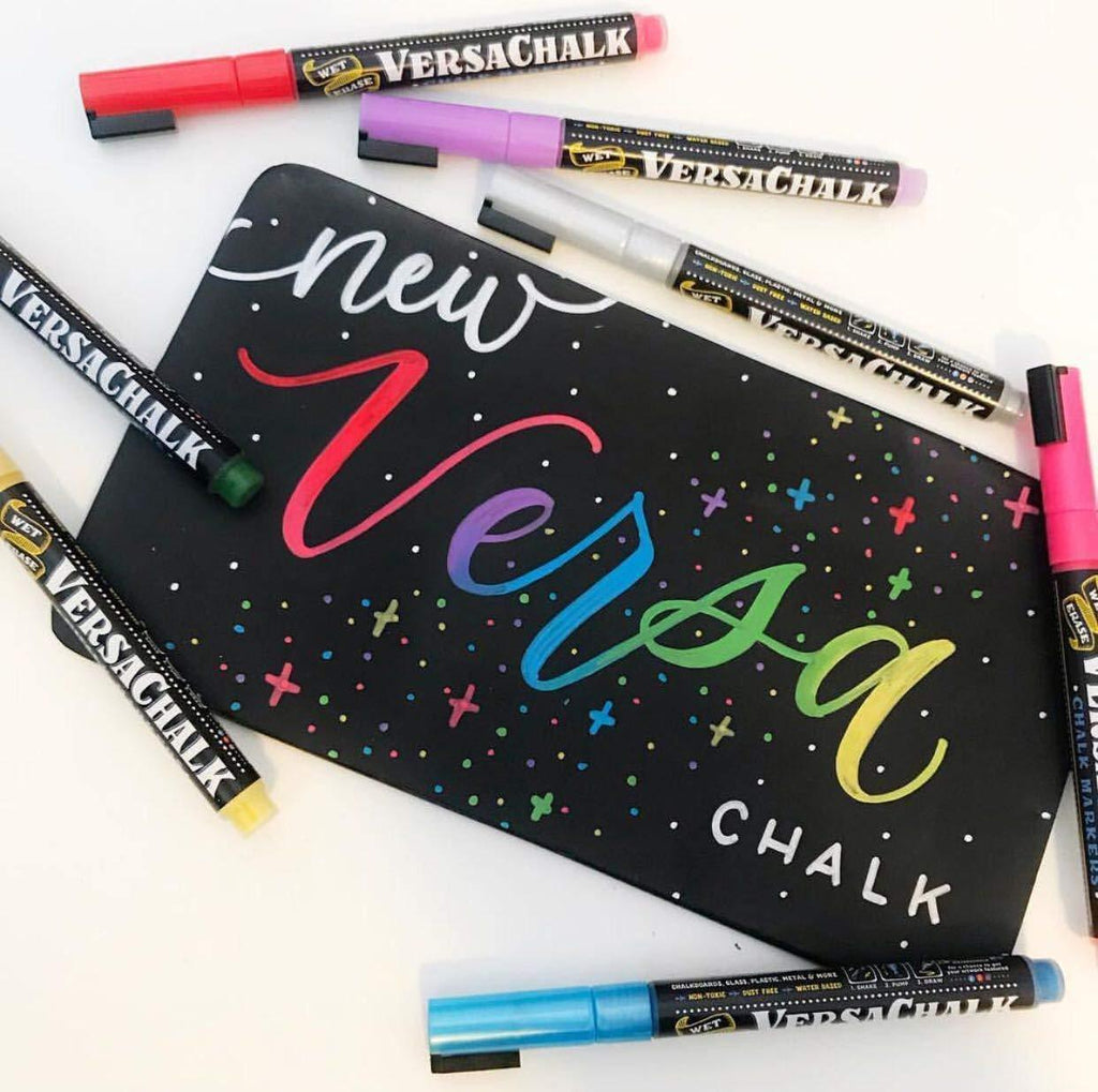VersaChalk Washable Wine Glass Markers- 7 Vibrant Erasable Colors to Write on Party Cups, Drink Glasses, Beer Mugs, Clear Plastic Jars, Windows, and Mirrors