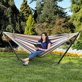 Best Sunshine Double Hammock With space saving Steel Stand, 2 Person Portable Hammock, Large hanging swing, Portable combination for camping trips, strong and durable, 450 LBS.