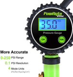 PowRyte Elite Tire Inflator with 250 PSI 0.1% High Accuracy Digital Tire Pressure Gauge and 12 Piece Accessoires Including 3 Piece Air Chucks,Green
