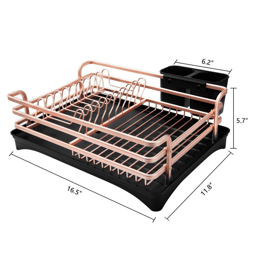 Aluminum Dish Drying Rack,HabiLife Never Rust Sink Dish Drying Rack with Utensil Holder, Removable Plastic Drainer Tray with Adjustable Swivel Spout