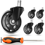 COOWOO Office Chair Caster Wheels (Set of 5) - Safe for All Floors Including Hardwood- Rollerblade Style w/ Universal Fit-Free Screwdriver - 650 lbs Total Capacity