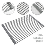 Roll Up Dish Drying Rack, Foldable Over the Sink Drying Rack [Large 20.5’’x13.2’’], Multipurpose Kitchen Sink Drainer - Silicone & Stainless Steel by Gosmol (Gray)