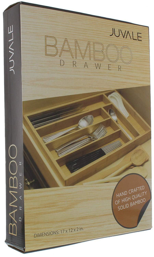 Drawer Organizer - Bamboo Drawer Organizer - Large Bamboo 6 Slot Silverware Drawer Dividers - Flatware Tray - 17 Inch