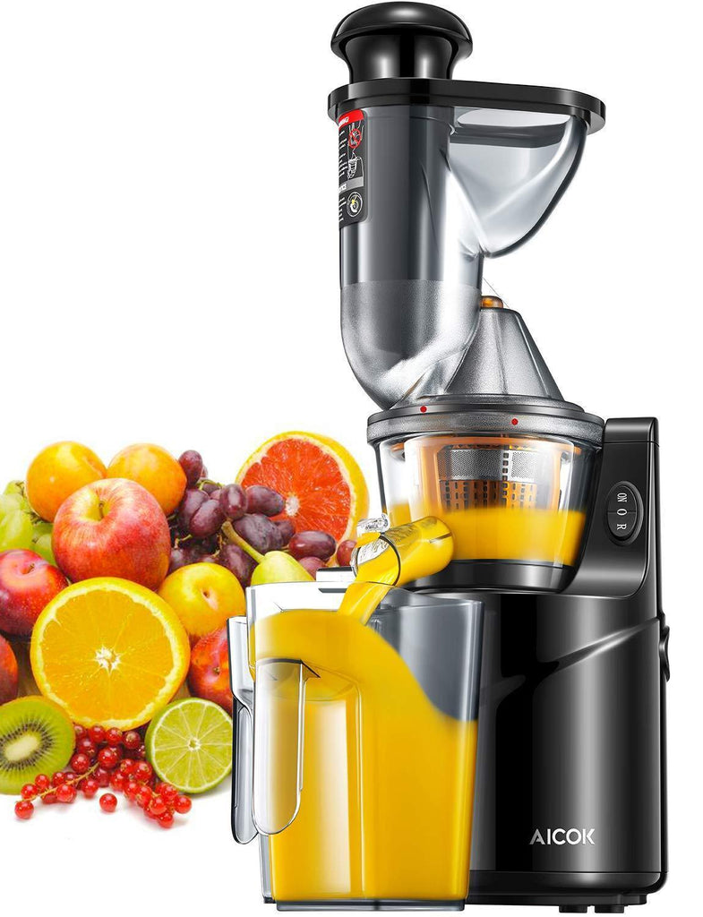 Aicok Masticating Juicer, Juicer Machine with 3” Whole Juicer Chute for Fruits and Vegetables, Slow Juicer Extractor Easy to Clean with Pre-Clean Function and Brush, Quiet Motor, BPA-FREE, Black