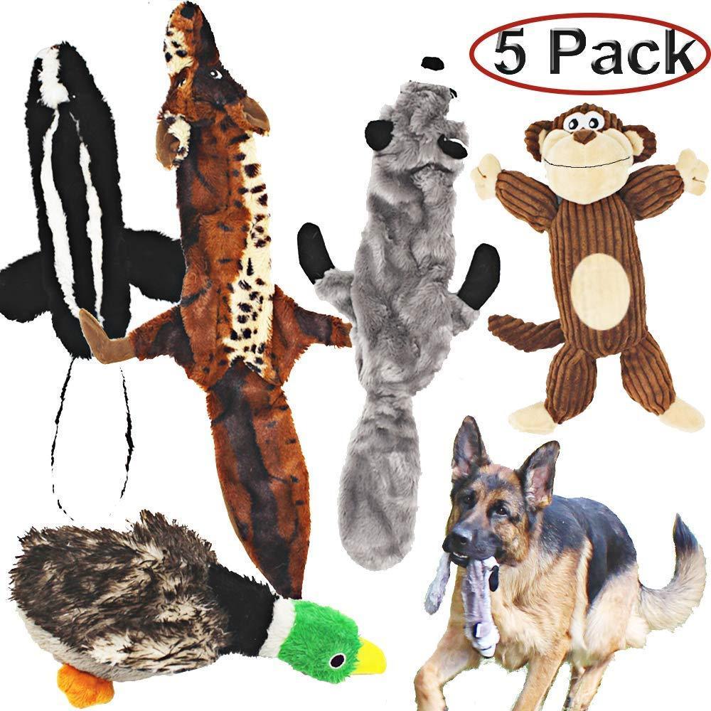 Jalousie 5 Pack Dog Squeaky Toys Three no Stuffing Toy and Two Plush with Stuffing for Small Medium Large Dog Pets