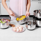 Zonegrace Stainless Steel Nesting Mixing Bowls Set of 5 with Lids, Measurement Lines & Silicone Bottoms and 3 Grater Attachments, Size 8, 5, 3, 2, 1.5 QT