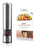 Electric Salt and Pepper Grinder Set - Battery Operated Stainless Steel Mill with Light (Pack of 2 Mills) - Electronic Adjustable Shakers - Ceramic Grinders - Automatic One Handed Operation
