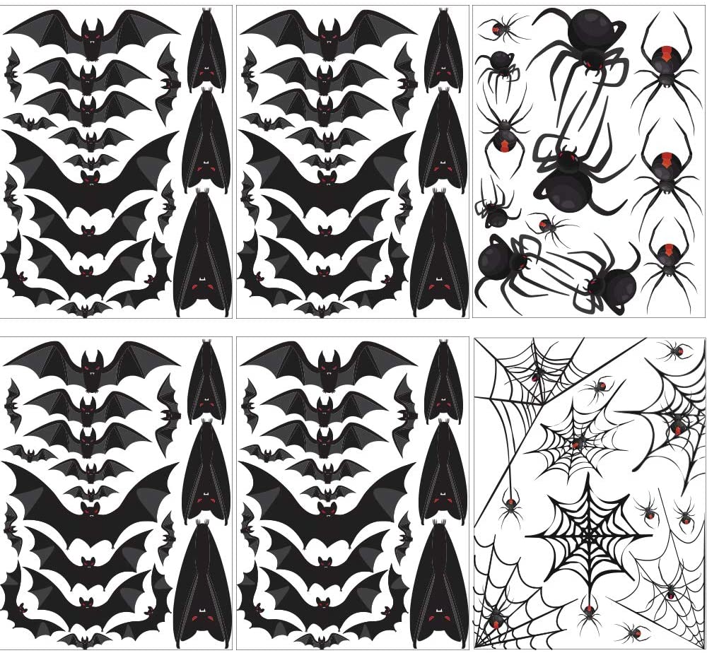 TMCCE 107 Piece Halloween Party Decorations Black Bats Spiders Window Clings Decals Stickers for Halloween Party Supplies Favor