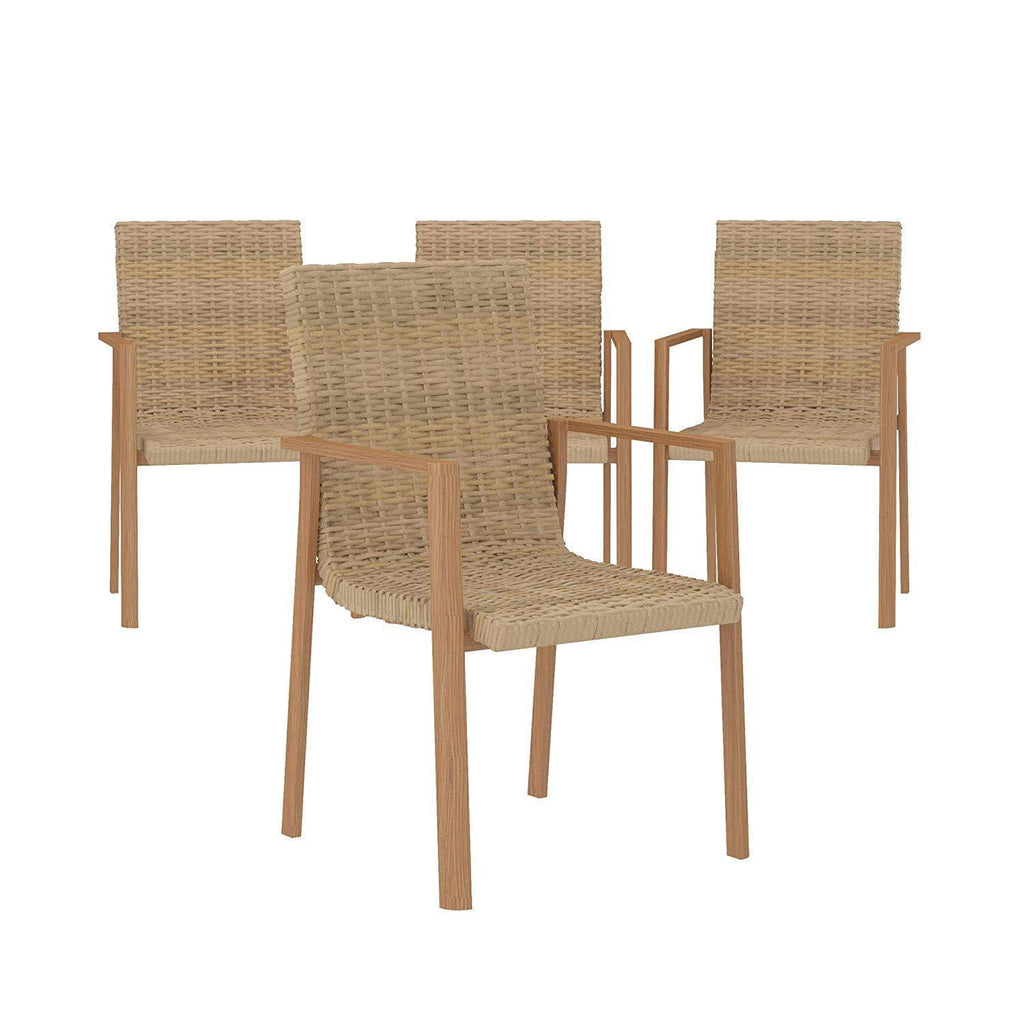 COSCO Outdoor Stacking Dining Patio Chairs, 4-pack, Aluminum, Tan
