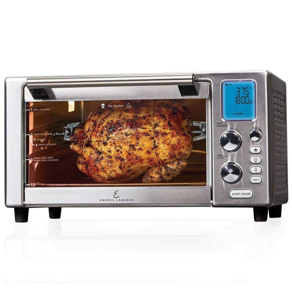 Emeril Lagasse Power Air Fryer 360 Max XL Family Sized Better Than Convection Ovens Replaces a Hot Air Fryer Oven, Toaster Oven, Rotisserie, Bake, Broil, Slow Cook, Pizza, Dehydrator & More. Emeril Cookbook. Stainless Steel. (MAX 15.6” 19.7” x 13”)