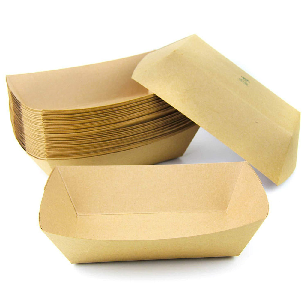 [250 Pack] 0.50 lb Heavy Duty Disposable Kraft Brown Paper Food Trays Grease Resistant Fast Food Paperboard Boat Basket for Parties Fairs Picnics Carnivals, Holds Tacos Nachos Fries Hot Corn Dogs