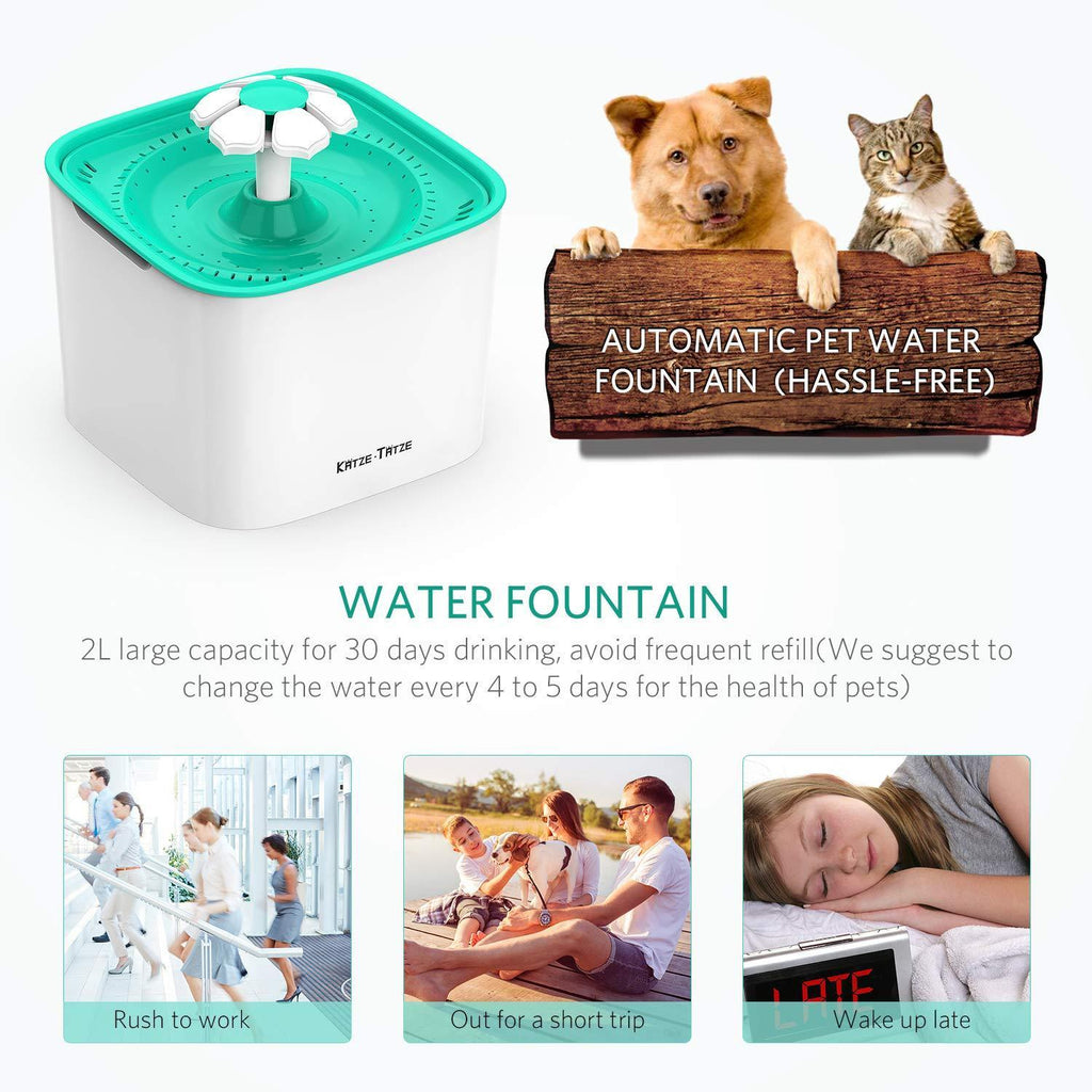 Katzetatze Pet Fountain Cat Water Dispenser, Healthy And Hygienic Drinking Fountain 2L Super Quiet Automatic Water Bowl With Filter For Cats, Dogs, Birds And Small Animals (Pet Fountain)
