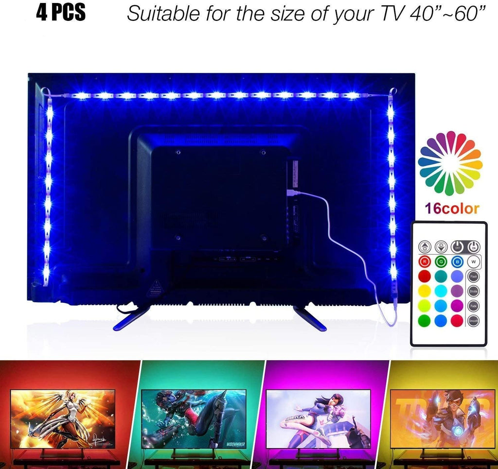 PANGTON VILLA Led Strip Lights 6.56ft for 40-60in TV, USB LED TV Backlight Kit with Remote - 16 Color Changing 5050 Leds Bias Lighting for HDTV