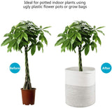 Akarden Cotton Rope Plant Basket for 11" Planter/Flower Pot, Woven Basket Storage Organizer, Modern Home Décor(Beige Stripes)