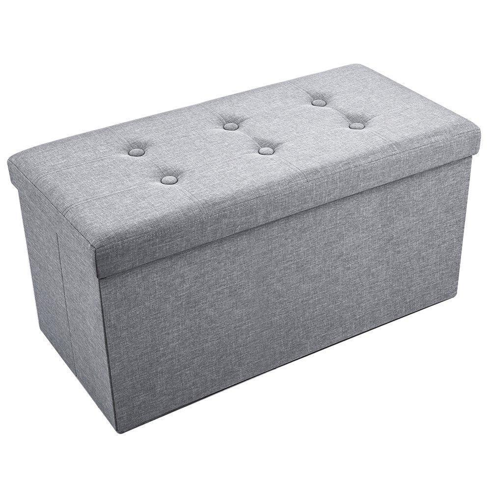 Sable Storage Ottoman Folding Bench with Highly Elastic Sponge Filling, Linen Foot Stool, Foldable Seat Bench & Footrest, Bed Bench, 30 x 15 x 15 in - Gray