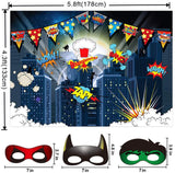 TMCCE Superhero Birthday Party Supplies Superhero Cityscape Photography Backdrop,24 Superhero Masks 6 Superhero Photo Booth Props For Superhero Birthday Party Decorations Favor For Kids