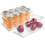 mDesign Deep Stackable Plastic Kitchen Storage Organizer Container Bin with Handles for Pantry, Cabinets, Shelves, Refrigerator, Freezer - BPA Free - 14.5" Long, 8 Pack - Clear