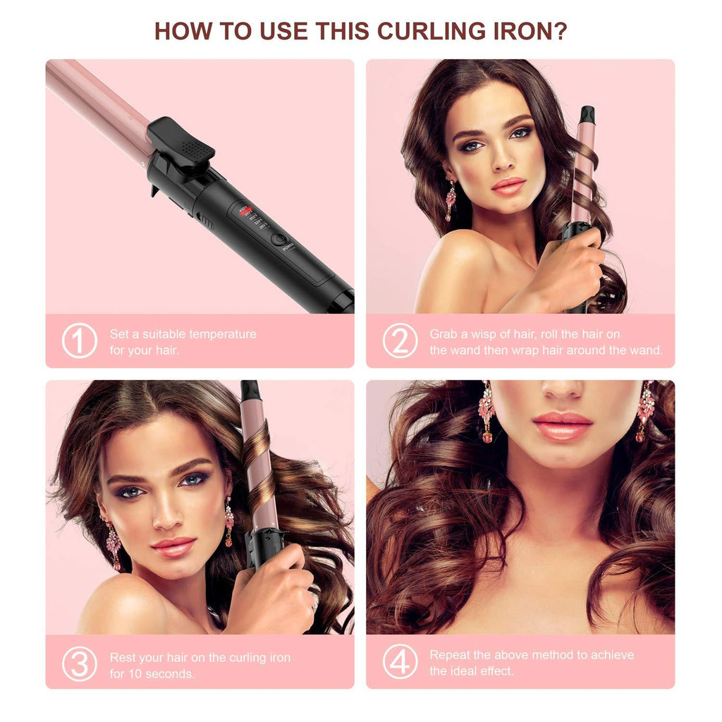 Benbilry Curling Iron 1.1 Inch Curling Wand with Ceramic Coating Barrel, Anti-Scald Insulated Wand Tip, 285°F to 430°F for All Hair Types, Include Heat Resistant Glove