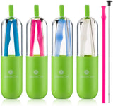 Reusable Collapsible Silicone Drinking Straws, 4 Pieces Extra long Flexible Bendy Straw, 4 Cleaning Brushes and Portable Case, 30oz and 20oz Tumblers Compatible by Unihoh