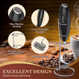 BAYKA Milk Frother Handheld Battery Operated, Electric Milk Foamer for Bulletproof Coffee, Hot Chocolate, Matcha, One-Touch Switch Drink Mixer with Stand, 2 AA Batteries Included (Black)