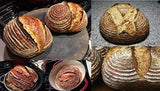 TEEVEA (More Economical) 5 Pack 9 inch Banneton Proofing Basket Danish Dough Whisk Dough Scraper Set Wood Germany Flour Bowl Bread Bakers Basket Brad Baking Washable Linen Bag for Rising Round Crispy